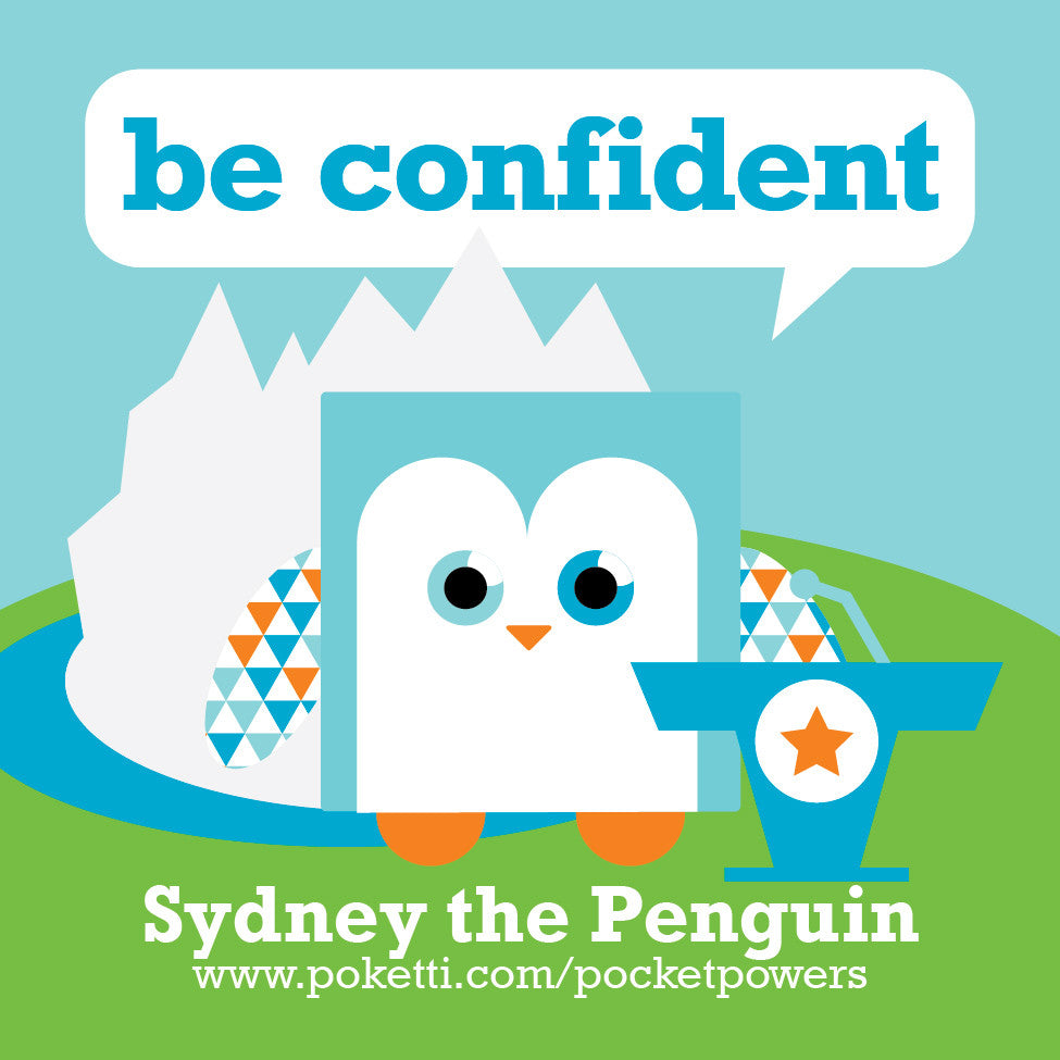 Plush toy penguin comes with Be Confident stickers in the pocket